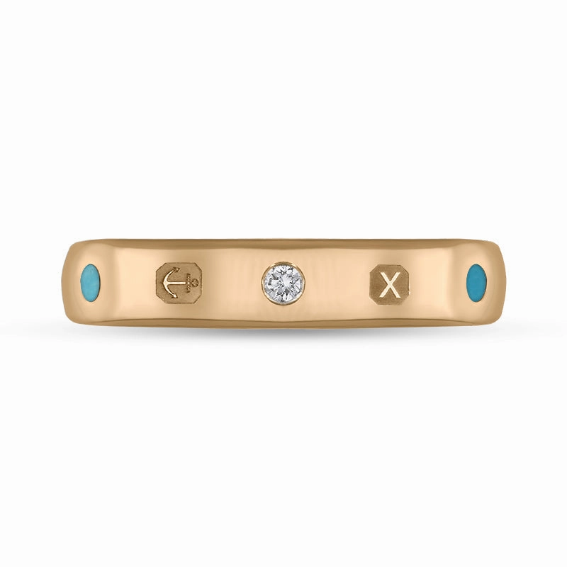 9ct Rose Gold Turquoise 0.08ct Diamond Queen's Jubilee Hallmark 4mm Ring D
