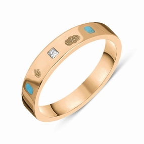 9ct Rose Gold Turquoise 0.09ct Diamond Queen's Jubilee Hallmark Princess Cut 4mm Ring D