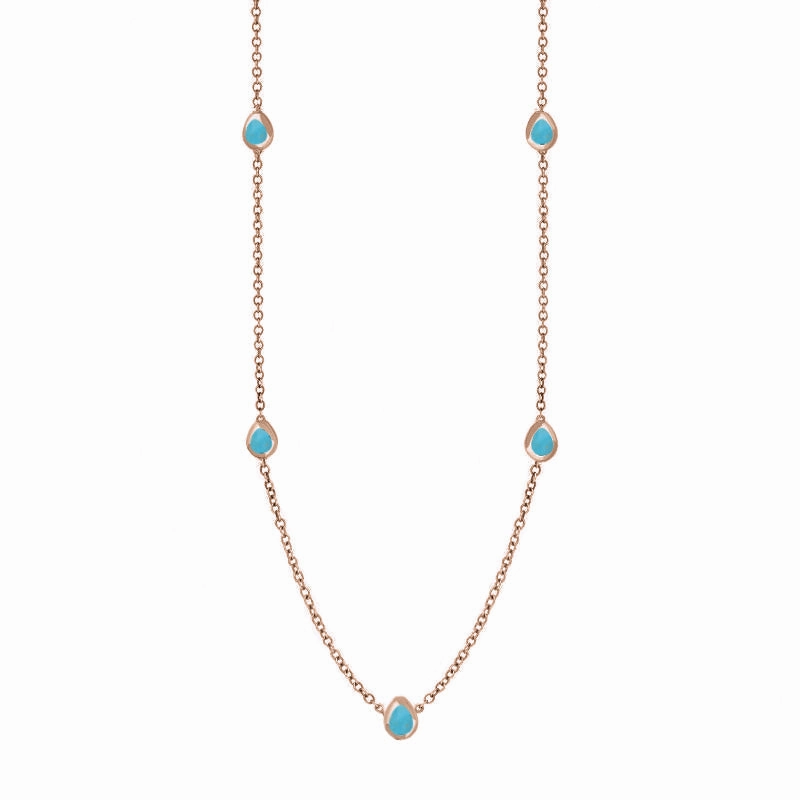9ct Rose Gold Turquoise Cross Link Disc Chain Necklace