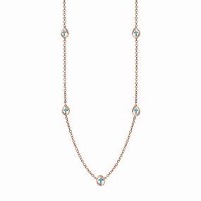 9ct Rose Gold Turquoise Cross Link Disc Chain Necklace