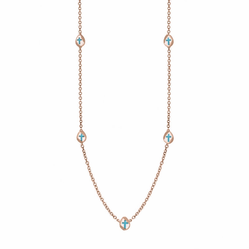 9ct Rose Gold Turquoise Cross Link Disc Chain Necklace