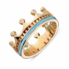 9ct Rose Gold Turquoise Diamond Tiara Patterned Band Ring