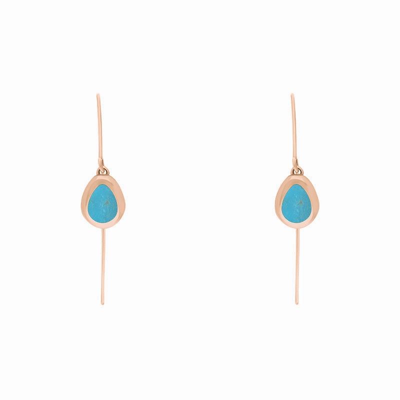 9ct Rose Gold Turquoise Fleur De Lis Disc Drop Earrings
