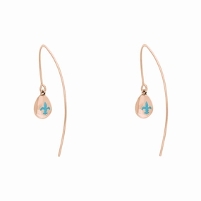 9ct Rose Gold Turquoise Fleur De Lis Disc Drop Earrings