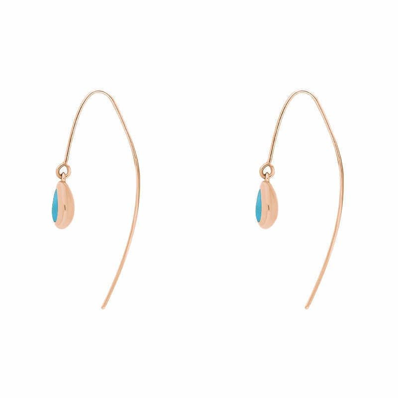 9ct Rose Gold Turquoise Fleur De Lis Disc Drop Earrings