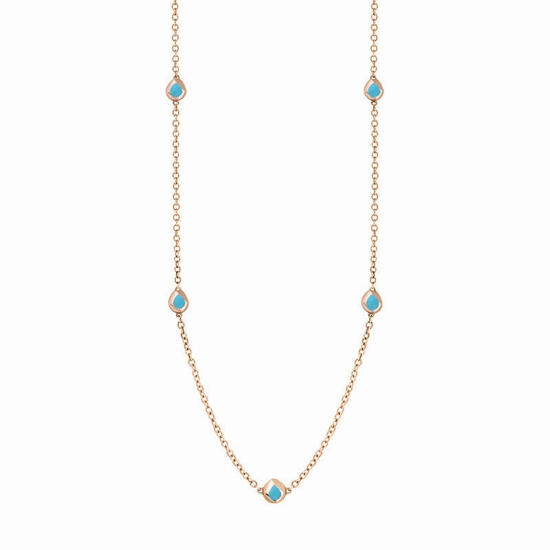 9ct Rose Gold Turquoise Fleur De Lis Link Disc Chain Necklace