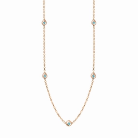 9ct Rose Gold Turquoise Fleur De Lis Link Disc Chain Necklace