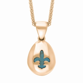 9ct Rose Gold Turquoise Fleur De Lis Pear Shape Necklace