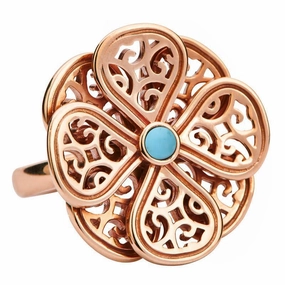 9ct Rose Gold Turquoise Flore Eight Petal Flower Ring