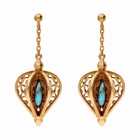 9ct Rose Gold Turquoise Flore Filigree Drop Earrings