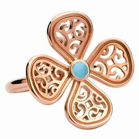 9ct Rose Gold Turquoise Flore Four Petal Filigree Ring