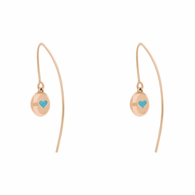 9ct Rose Gold Turquoise Heart Disc Drop Earrings