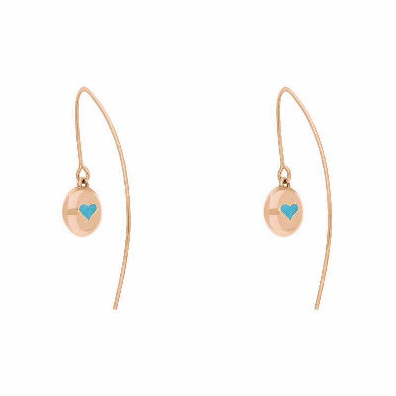 9ct Rose Gold Turquoise Heart Disc Drop Earrings