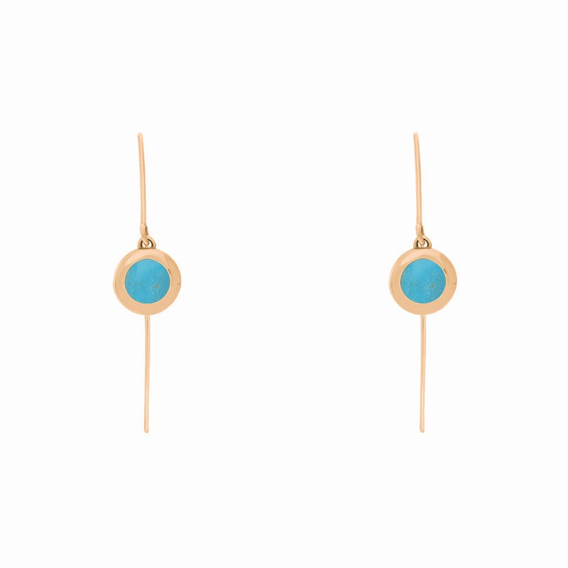 9ct Rose Gold Turquoise Heart Disc Drop Earrings