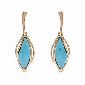 9ct Rose Gold Turquoise Open Marquise Drop Earrings