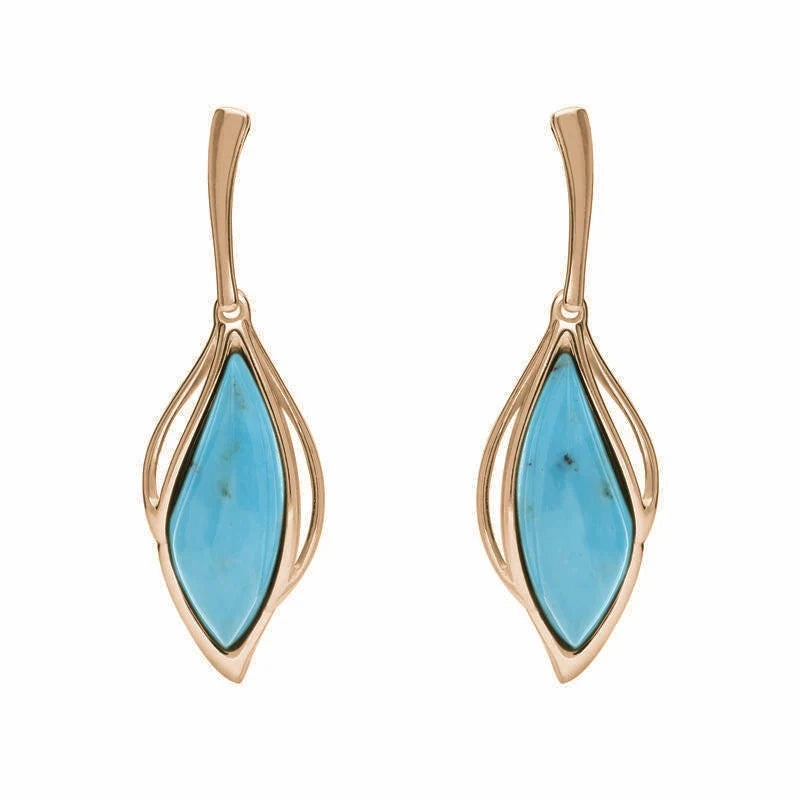 9ct Rose Gold Turquoise Open Marquise Drop Earrings