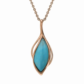 9ct Rose Gold Turquoise Open Marquise Shaped Necklace