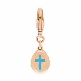 9ct Rose Gold Turquoise Pear Shaped Cross Clip Charm