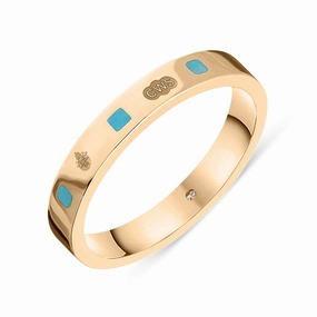 9ct Rose Gold Turquoise Queen's Jubilee Hallmark Princess Cut 3mm Ring D
