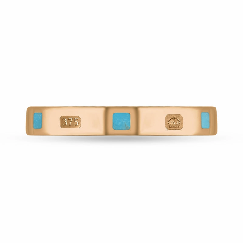 9ct Rose Gold Turquoise Queen's Jubilee Hallmark Princess Cut 3mm Ring D