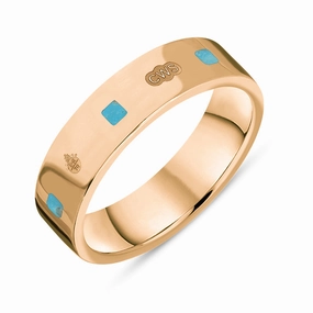 9ct Rose Gold Turquoise Queen's Jubilee Hallmark Princess Cut 5mm Ring D