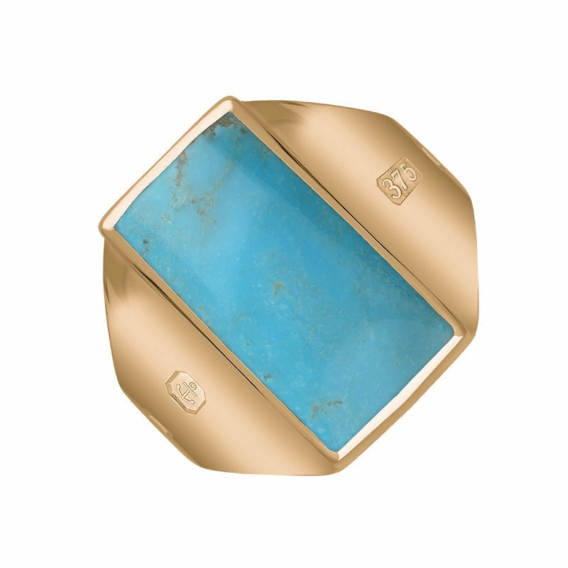 9ct Rose Gold Turquoise Queen's Jubilee Hallmark Small Oblong Ring D
