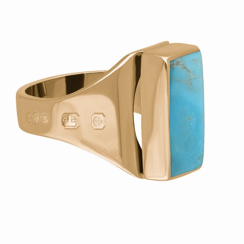 9ct Rose Gold Turquoise Queen's Jubilee Hallmark Small Oblong Ring D