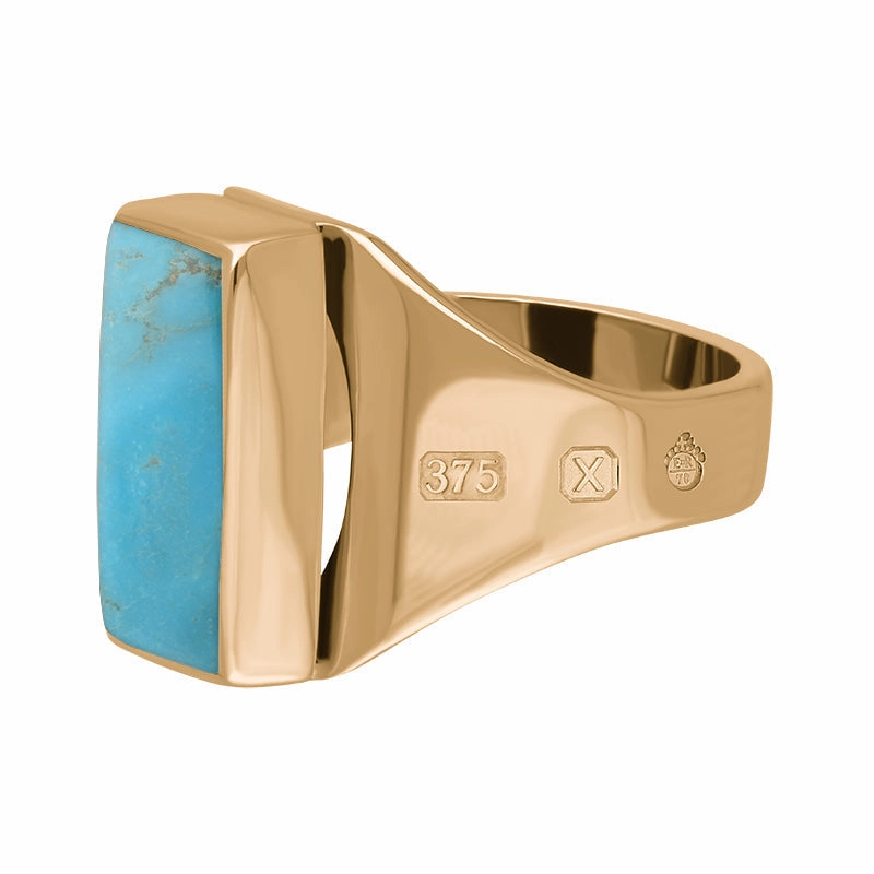 9ct Rose Gold Turquoise Queen's Jubilee Hallmark Small Oblong Ring D