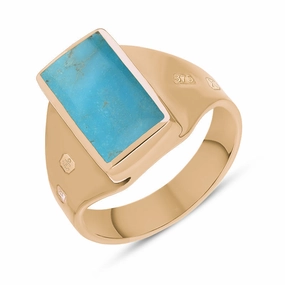 9ct Rose Gold Turquoise Queen's Jubilee Hallmark Small Oblong Ring D