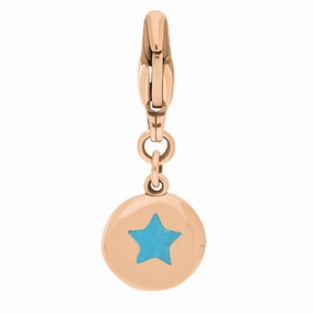 9ct Rose Gold Turquoise Round Shaped Star Clip Charm