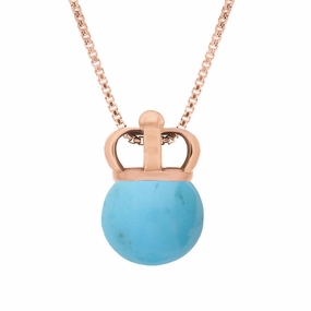 9ct Rose Gold Turquoise Royal Crown 11mm Bead Pendant