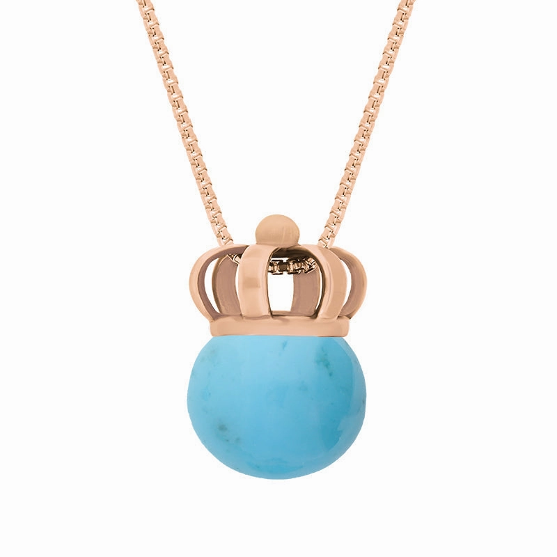 9ct Rose Gold Turquoise Royal Crown 11mm Bead Pendant