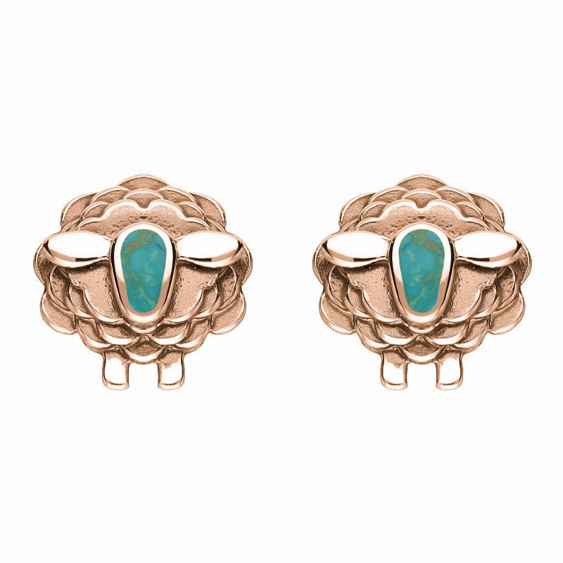 9ct Rose Gold Turquoise Sheep Stud Earrings