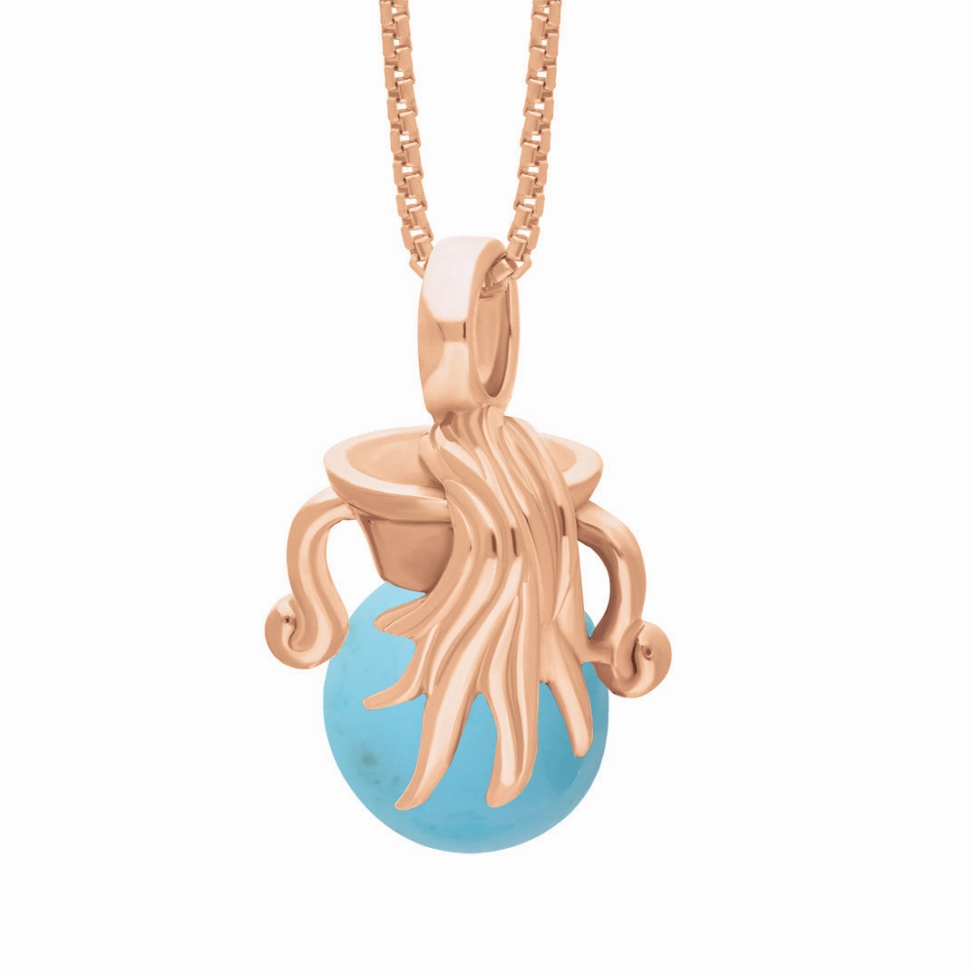 9ct Rose Gold Turquoise Zodiac Aquarius 8mm Bead Pendant