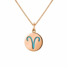 9ct Rose Gold Turquoise  Zodiac Aries Round Necklace