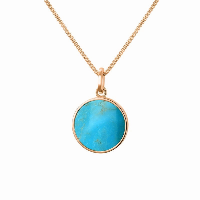 9ct Rose Gold Turquoise  Zodiac Aries Round Necklace
