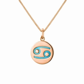 9ct Rose Gold Turquoise  Zodiac Cancer Round Necklace