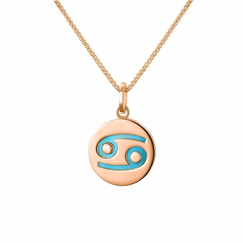 9ct Rose Gold Turquoise  Zodiac Cancer Round Necklace