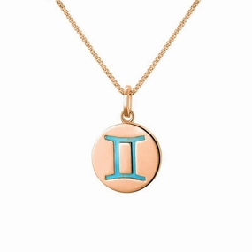 9ct Rose Gold Turquoise  Zodiac Gemini Round Necklace