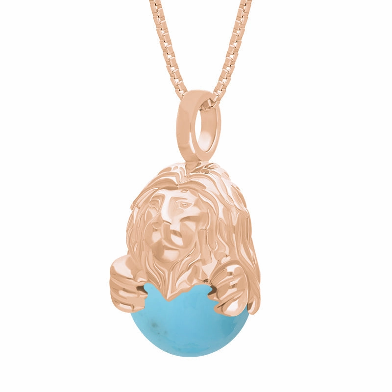 9ct Rose Gold Turquoise Zodiac Leo 10mm Bead Pendant