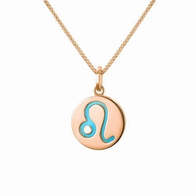 9ct Rose Gold Turquoise  Zodiac Leo Round Necklace
