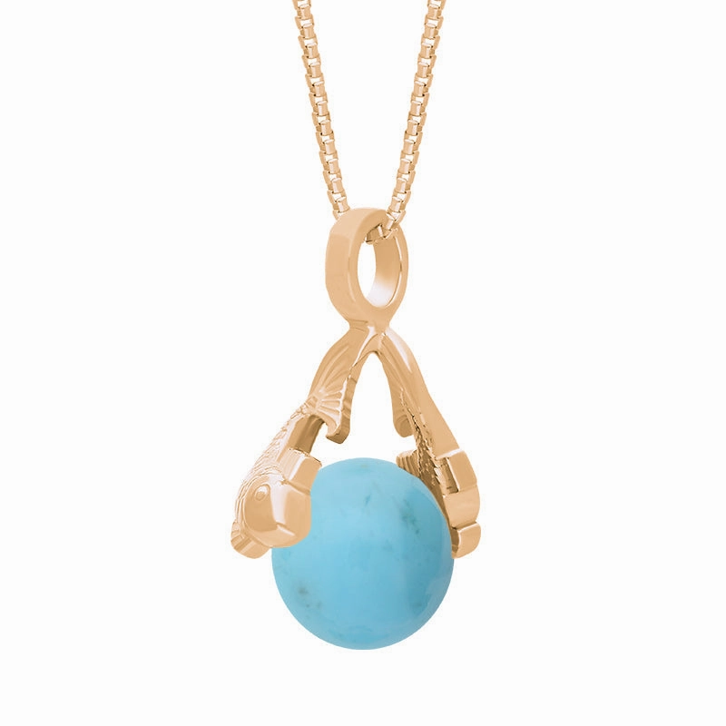 9ct Rose Gold Turquoise Zodiac Pisces 8mm Bead Pendant