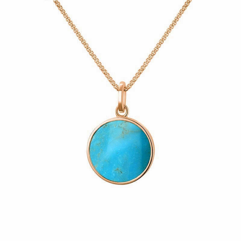 9ct Rose Gold Turquoise  Zodiac Pisces Round Necklace