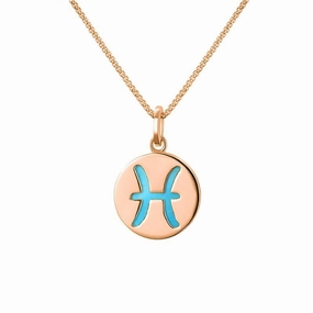 9ct Rose Gold Turquoise  Zodiac Pisces Round Necklace