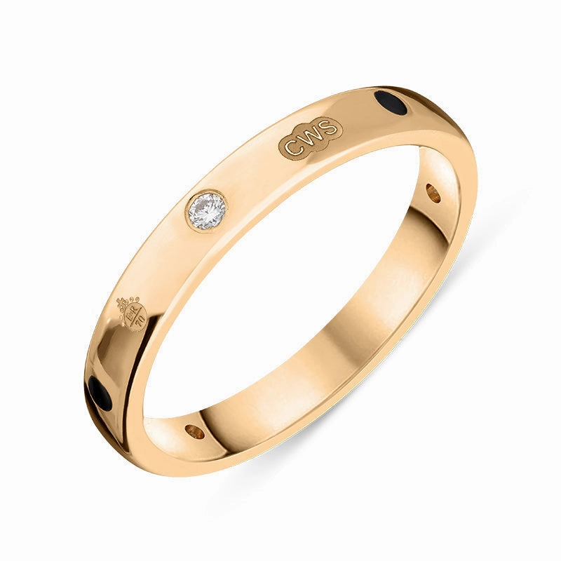 9ct Rose Gold Whitby Jet 0.06ct Diamond Queen's Jubilee Hallmark 3mm Ring D
