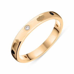 9ct Rose Gold Whitby Jet 0.06ct Diamond Queen's Jubilee Hallmark 3mm Ring D