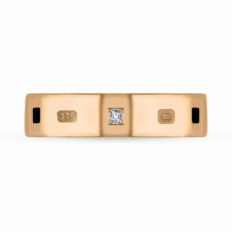 9ct Rose Gold Whitby Jet 0.12ct Diamond Queen's Jubilee Hallmark Princess Cut 5mm Ring D