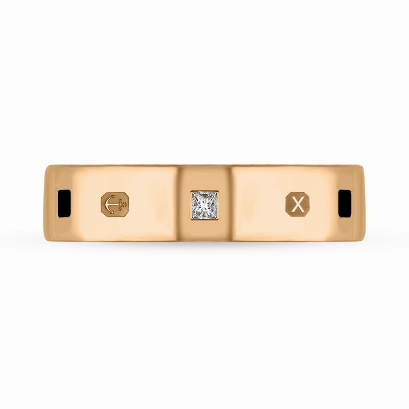 9ct Rose Gold Whitby Jet 0.12ct Diamond Queen's Jubilee Hallmark Princess Cut 5mm Ring D