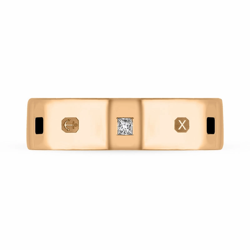 9ct Rose Gold Whitby Jet 0.18ct Diamond Queen's Jubilee Hallmark Princess Cut 6mm Ring D