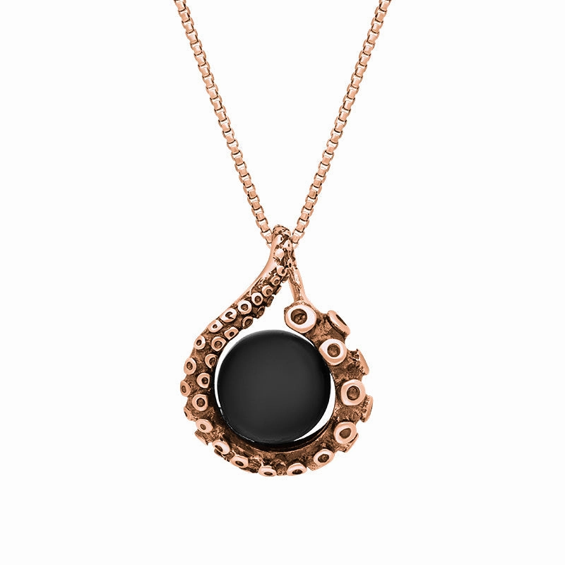 9ct Rose Gold Whitby Jet Bead Tentacle Necklace